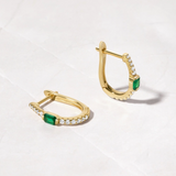 Emerald Hoop Earrings | 14k Gold Rhodium Plated