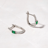 Emerald Hoop Earrings | 14k Gold Rhodium Plated